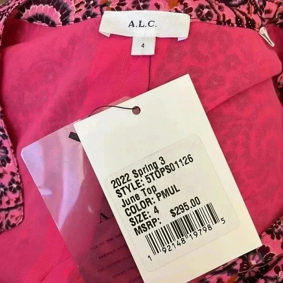 A.L.C. June Silk Blouse Pink Print Size S NWT - Picture 5 of 5